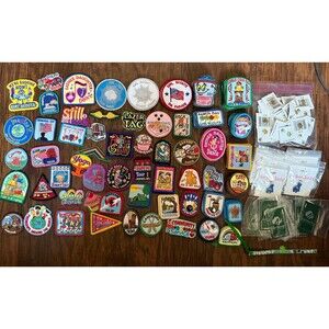 Lot of 220 Girl Scouts Patches Membership Stars Teddy Bear Charms, Bookmarks New